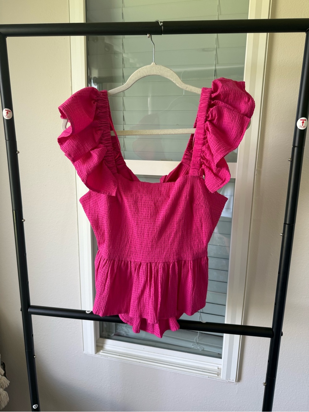 Francesca's Collections Fuchsia Ruffled Smocked Peplum Camisole